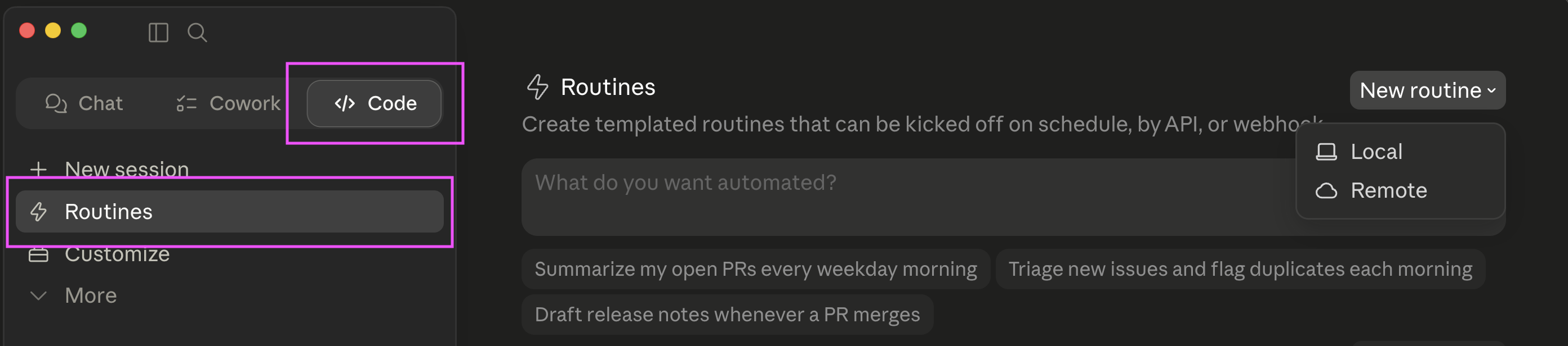 Where to access Routines in Claude Code
