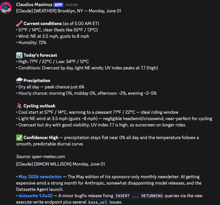 My daily briefing delivered on Discord