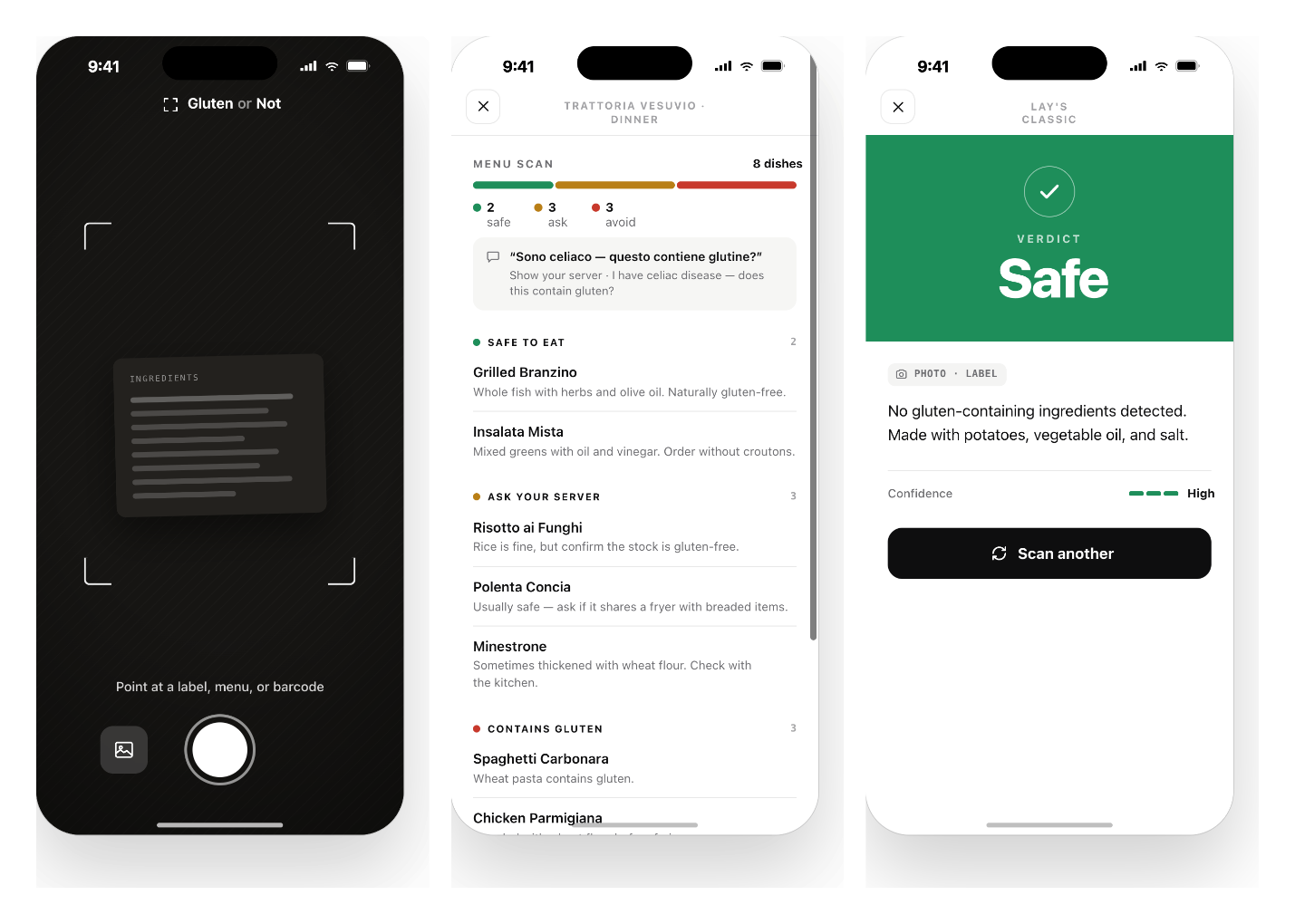 The new scan, menu, and safe screens