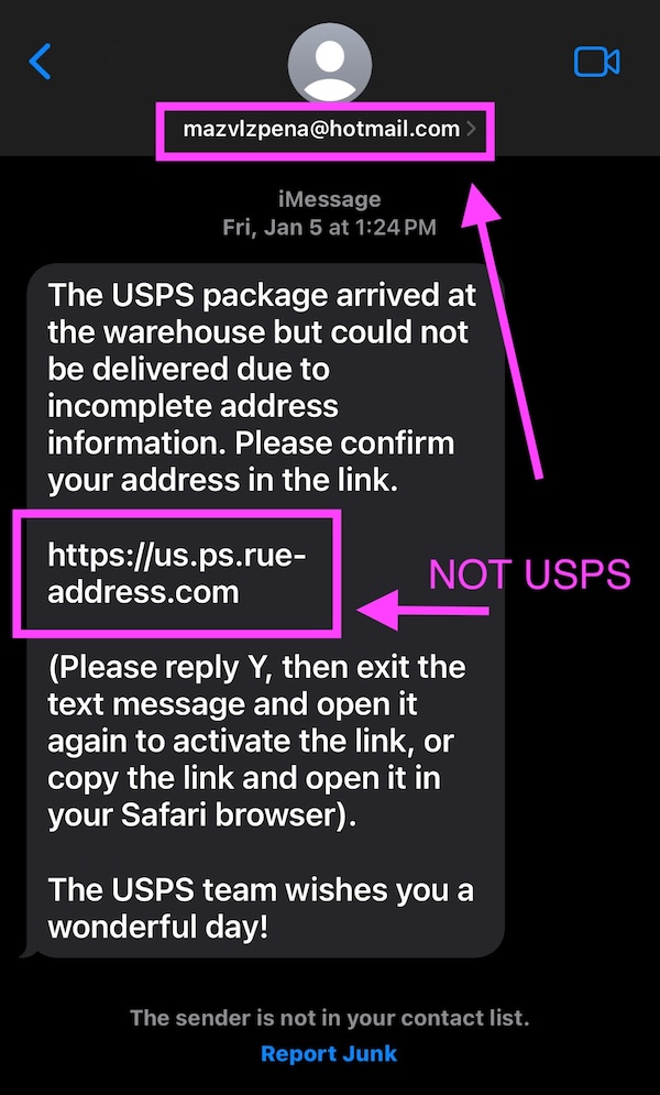 Example of phishing text 