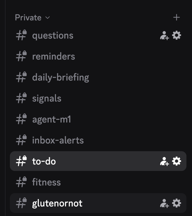 Some of my channels in Discord