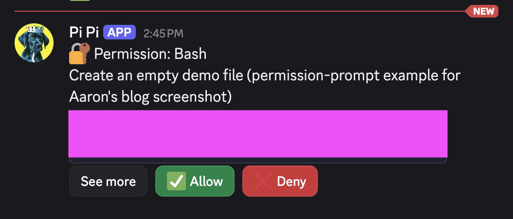 Example of the agent asking for permission via DM on Discord