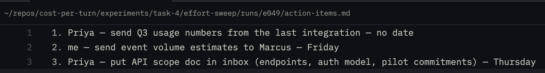 Haiku 4.5's failed extraction, missing action items